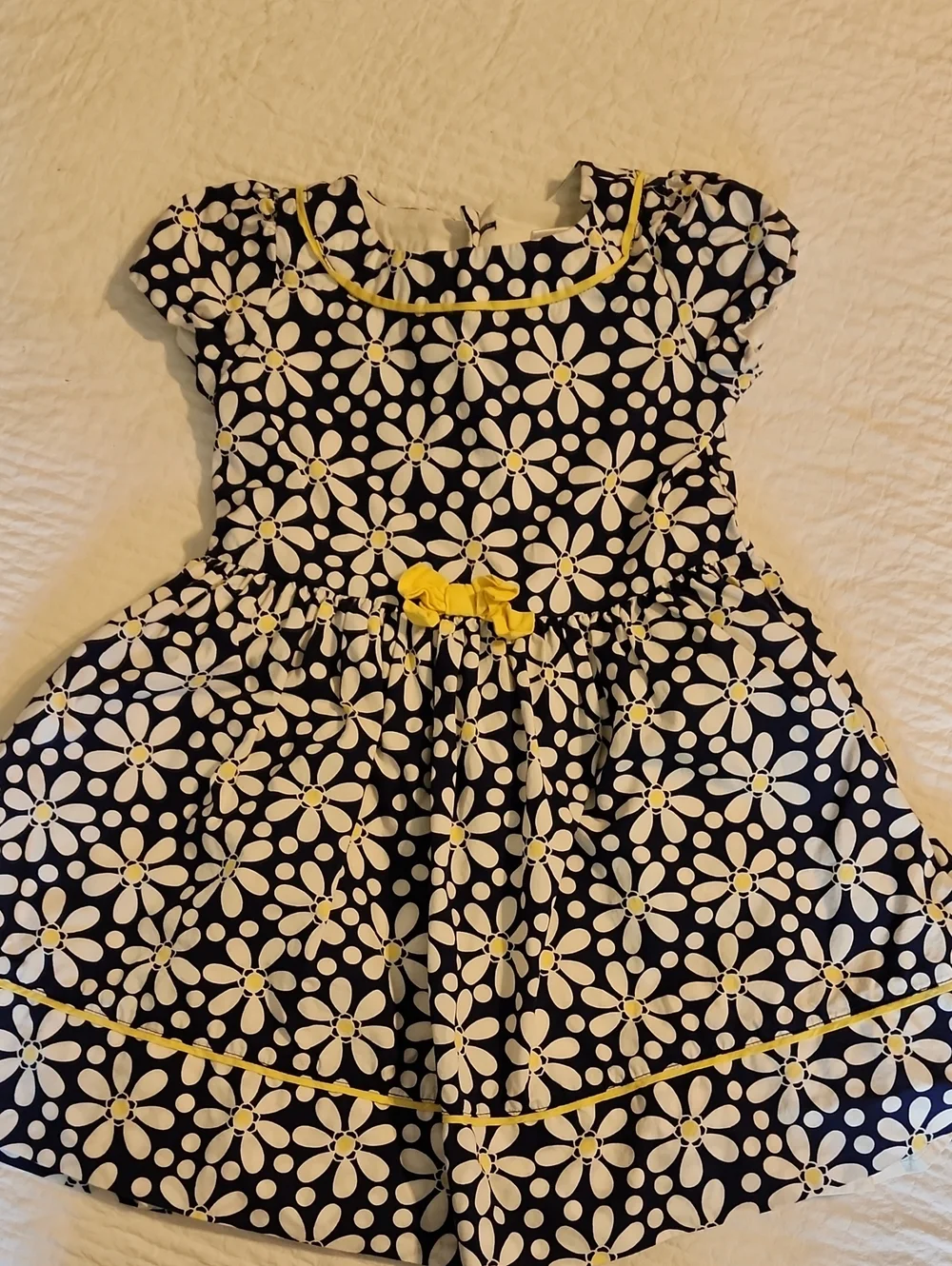 Gymboree Navy White Daisy Dress with Yellow Trim